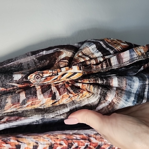 DAVID Cline snake long sleeve tunic top shirt medium brown black v neck - Picture 3 of 5